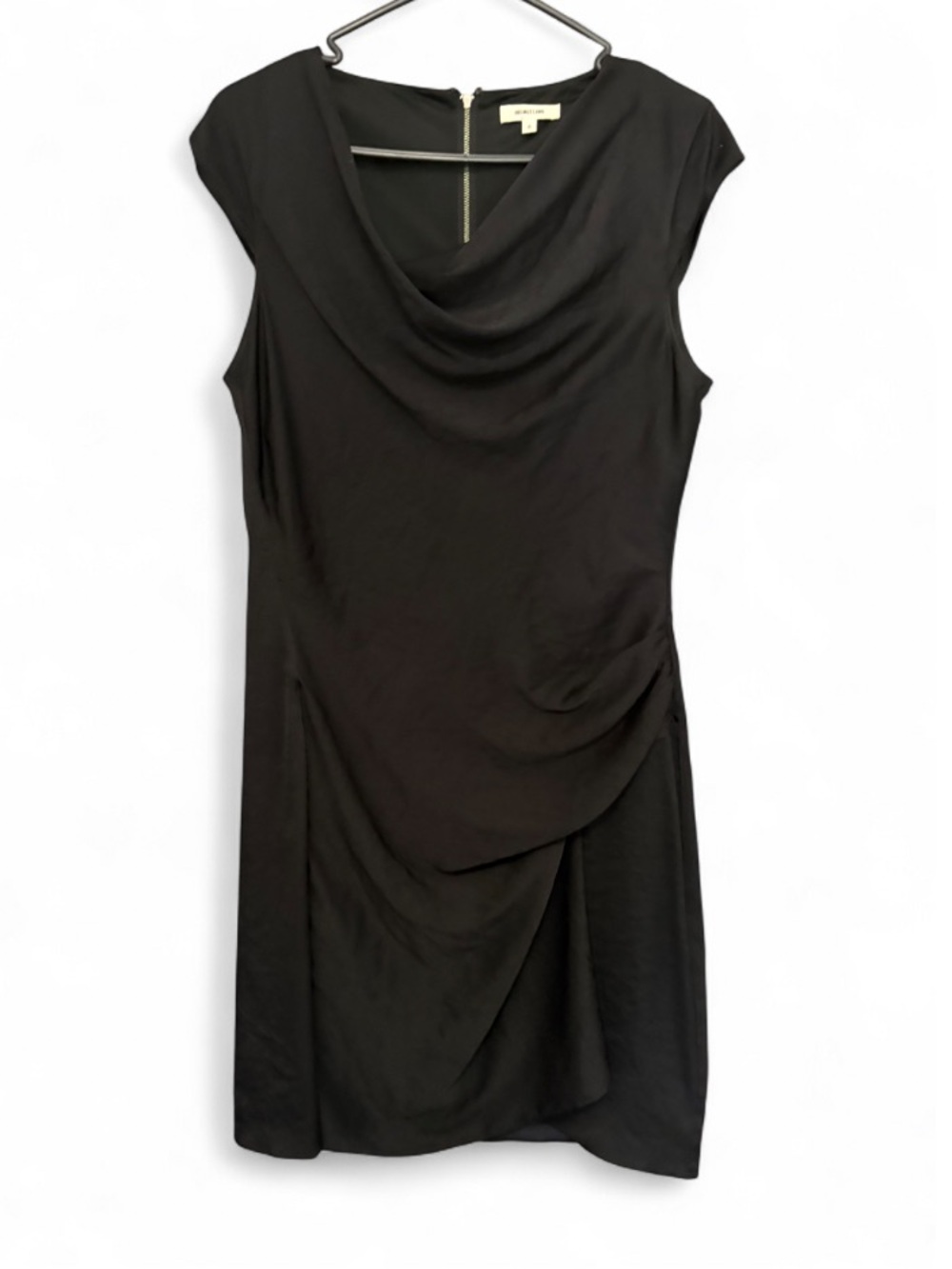 Helmut Lang Black Silk Cowl Neck Draped Sleeveless Cocktail Dress